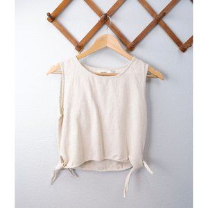 Priory Linen Neutral Tied Cropped Lagenlook Blouse, size small/med